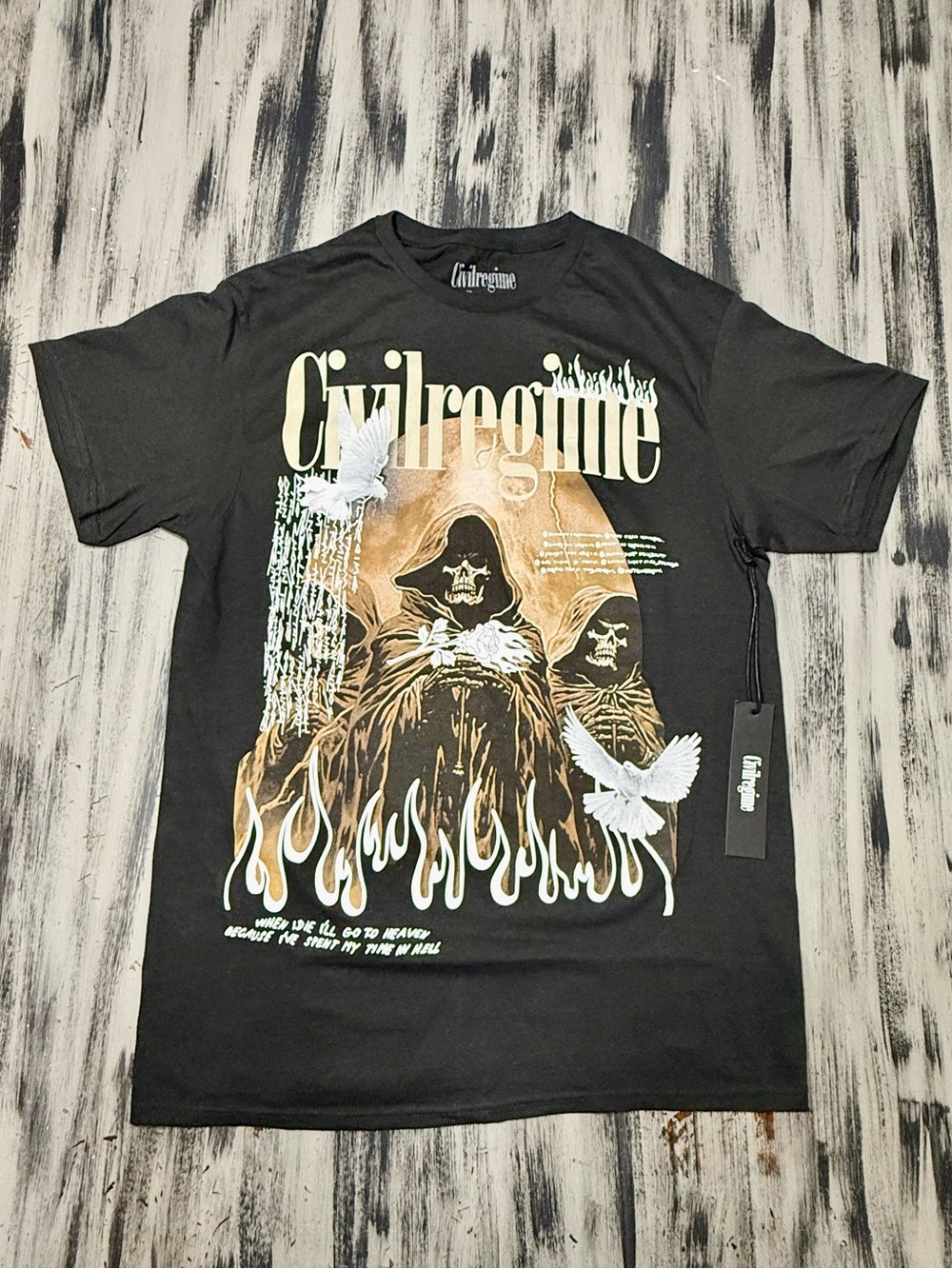 Civil Regime Tee with Flame & Reaper Print New with Tags Size Medium